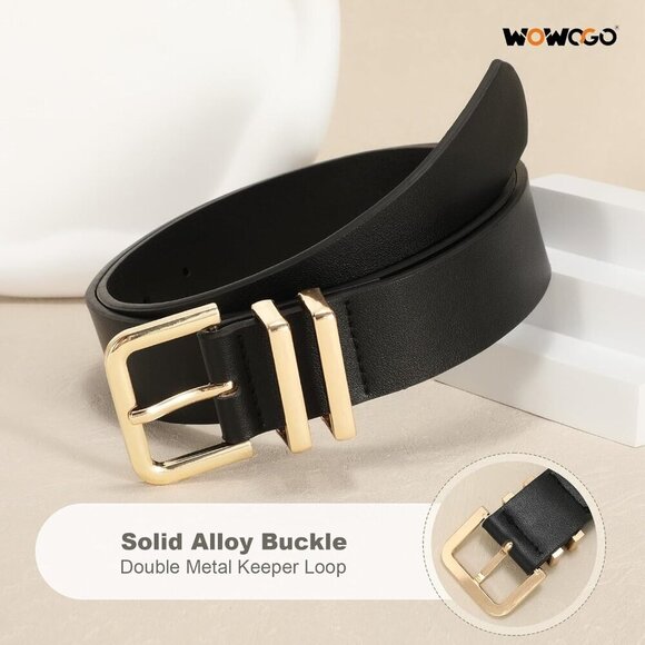 3 Pack Womens Faux Leather Belts Adjustable Waist 1.3 Inch Gold Silver Buckle main image 6
